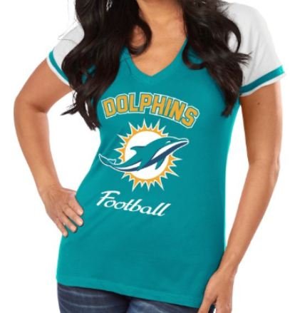 Miami Dolphins NFL Women's Go For Two IV V-Neck Team T-shirt (Large)