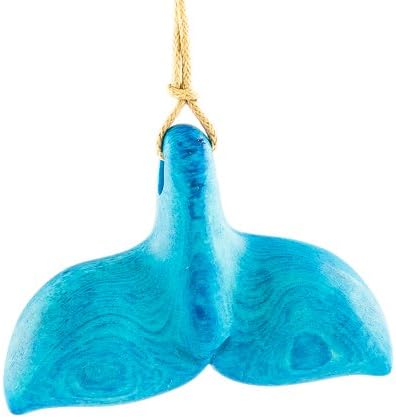 Hand Carved Bone Color Infused Lucky Whale Tail Pendant