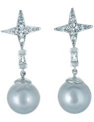 14K White Gold 0.12cttw Diamond and White Pearl Earrings