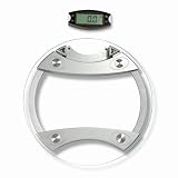 GSI Super Quality Electronic Multi-Function Circular Portable Digital Bathroom Scale With Wide Elegant Tempered Glass Top – Monitor Measures Body Fat, Hydration And Weight – High Precision Accurate Readouts – Large 3.5″ LCD Display And Step-On Technology – Plus Extra IR Wireless Display Box