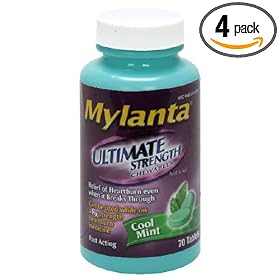 Mylanta Antacid Ultimate Strength Chewables, Cool Mint, 70-Count Tablets (Pack of 4)