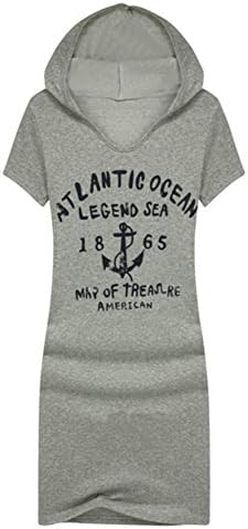 JiTM Letter Printed Casual Short Sleeve Hoodies Sweatshirts Pullover Dress