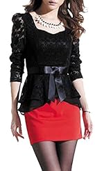 Long Sleeves Above the Knee  Peplum Lace Polyester Mini Dress  With a Bow(s)
