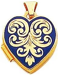 14K Gold Enamel Scroll Heart Locket Jewelry New