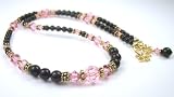 2 Piece Necklace and Earrings Set: October Birthstone: Rose (Pink Opa or Pink Tourmalinel) Swarovski Austrian Crystal Beaded Necklaces with Black Pearls by Gemstone Gifts Handmade Jewelry