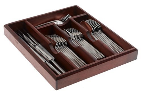 Mikasa Zena 40-Piece Stainless-Steel Flatware Set with Wooden Tray, Service for 8