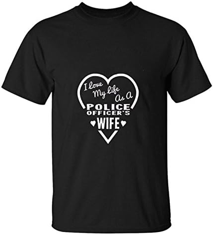 Ptrand Men's I Love My Life as a Police Officer's Wife t shirts black