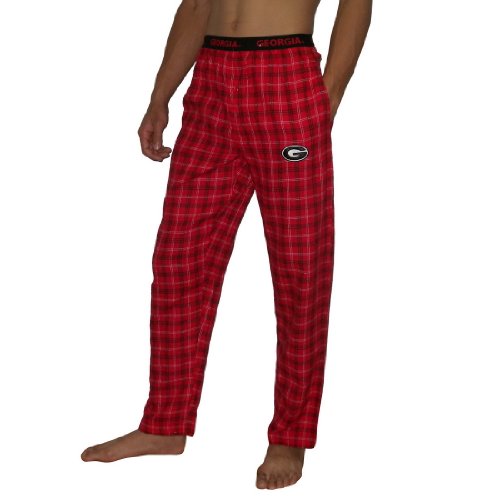 Mens NCAA Georgia Bulldogs Plaid Cotton Thermal Sleepwear / Pajama Pants - Red & Black (Size: L)