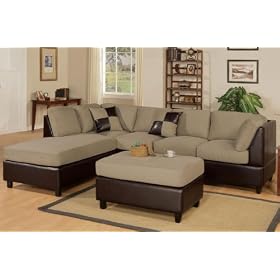 Sofa Sectional Set (Chaise Left) with Ottoman in Pebble - F7617