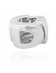 De Buman Sterling Silver Letter D Charm Bead-fits Pandora, Troll & Chamilia European Charm Bracelets