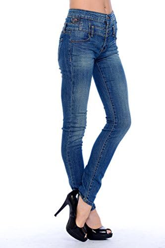 So Good Eunina Juniors High Waisted Stretch Skinny Denim Jeans (Medium Blue Wash) (3, Blue)