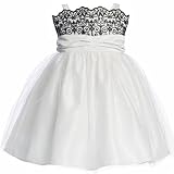 Infant Girls Tulle Dress - White Poly Satin with Black Embroidered Bodice (6M - 24M)