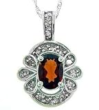 1cttw Red Garnet & Diamond White Gold Pendant Necklace