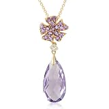 Natural Amethyst Flower Briolette Necklace Pendant in 10k Rose Gold, Diamond Accented, 4.03 cttw