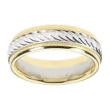14k Two-Tone Engraved Comfort Fit Men's Band, 6mm.