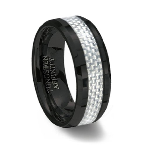 Black Ceramic Ring - Black Ceramic & White Carbon Fiber Inlay 8MM