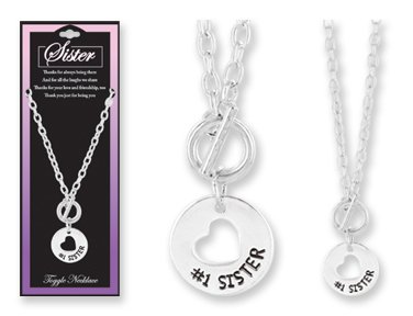 Click here to buy Sister Circle & Heart Cut Out Silver Toggle Charm Necklace w Verse.