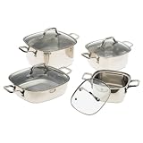 PrimeCookware8PieceSquareStainlessSteelCookwareSetwithGlassLids