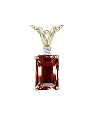Tommaso Design (tm) Emerald Cut 8x6mm Genuine Garnet and Diamond Pendant