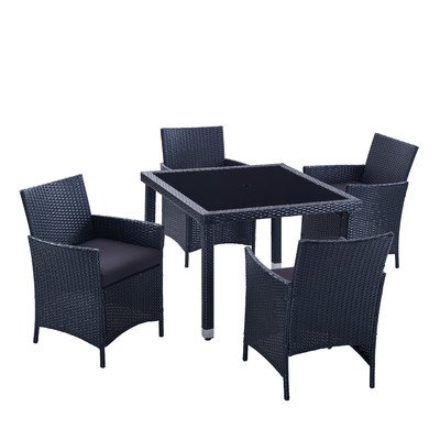 5 PC Modern Outdoor All Weather Wicker Rattan Table Patio Set Furniture Dining