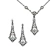 Tear Drop Silver Natural Seed Pearl Necklace & Earrings Set - by Dahlia Vintage Jewelry Collection