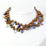 Sterling Silver Freshwater Champagne Cultured Pearl & Flourite Necklace - 18 Inch