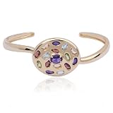 18k Yellow Gold Overlay Sterling Silver Multi-Gemstone Oval Cuff Bracelet