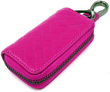 Stanniz(TM) HOT PINK Weave Pattern Cowhide Leather Keyless Smart Key Remote Keychain Case for Benz
