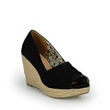 Canvas Open Toe Espadrille Wedge Pump Black