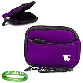 Durable and Elegant Neoprene Digital Camera Sleeve Case for your Nikon COOLPIX L Series: Specifically COOLPIX L26 or COOLPIX L25 in Purple , interior lined with double padding preventing damages + Green Vangoddy Bracelet!!!
