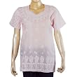 Lady Shirt Cotton Short Sleeve Top Blouse Chikan Embroidery Size M (ctop437)