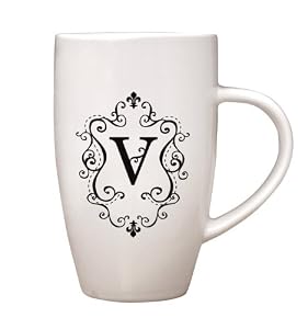 Tapered 10 oz Ceramic Coffee Mug, Monogram - V