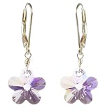 Sterling Silver Swarovski Elements Violet Colored Rounded Star Earrings