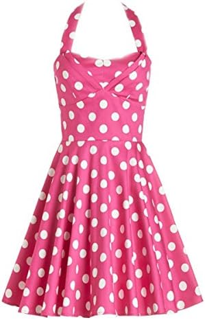 Caflin Vintage Fashion Women's Polka Dot A-Line Pinup Dress pinkS