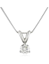 Platinum Round Basket Setting 3-Prong Diamond Solitaire Pendant Necklace (1/4 ct, G-H Color, VS1-VS2 Clarity), 18"