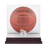 New Jersey Nets Mahogany Logo Basketball Display Case and Mirror Back