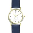 Snow Covered Christmas Tree with Red Cardinal on Top 1 - Christmas Theme - JP - WATCHBUDDY� DELUXE TWO-TONE THEME WATCH - Arabic Numbers - Blue Leather Strap-Size-Women's Size-Small