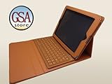Brown Bluetooth Keyboard Leather Case with Wireless Bluetooth Specially Designed for Apple iPad 2. Color: Brown/Tan