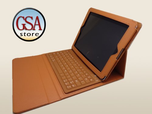 Brown Bluetooth Keyboard Leather Case with Wireless Bluetooth Specially Designed for Apple iPad 2. Color: Brown/Tan