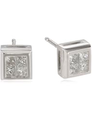 10k White Gold Invisible Set Princess Cut Diamond Earrings (1/3 cttw, H-1 Color, I1 Clarity)