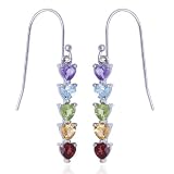 Rhodium Overlay Sterling Silver Multi-Gemstone Hearts Linear Earrings