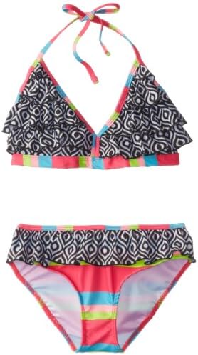 Pink Platinum Girls 7-16 Stripe 2 Pc Ruffle Top, Black, 14/16
