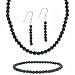 Sterling Silver 4mm Faceted Genuine Onyx Stone Bead Beaded Dangle Hook Earrings Stretch Bracelet Necklace 15-19 Jewelry Set