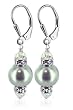 Sterling Silver Pearl and Clear Crystal Rondelles AccentsEarrings Made with Swarovski Elements