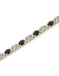 14K White Gold Oval Mystic Topaz and Diamond Bracelet