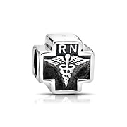 Bling Jewelry 925 Sterling Silver RN Nurse Cross Bead Pandora Compatible Charm