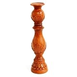 EXP Handmade Wooden Candleholder With Natural Finish and Delicate Leaf Pattern