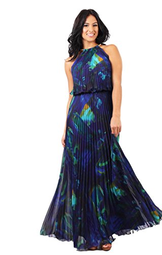 Xscape Women's Necklace Pleated Chiffon Maxi Dress (4, Turquoise/Purple)