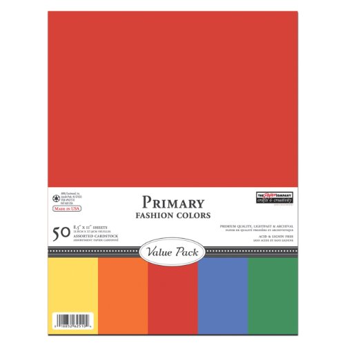The Paper Company, P62510, Primary Cardstock Value Pack, 8-1/2 by 11 (50 Sheets)