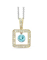 Square Diamond Pendant With A Round Cut Center Stone In 18K Yellow Gold With A 0.45 ct. Genuine aquamarine Center Stone.
